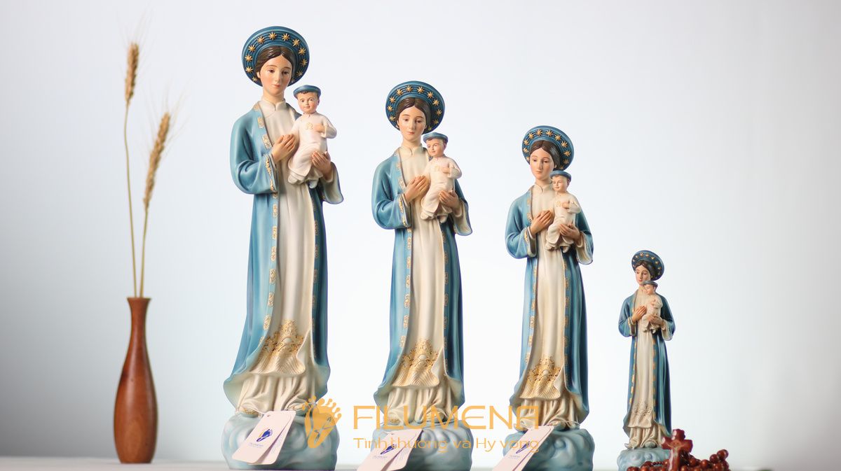 Tượng Đức Mẹ La Vang 20 cm áo màu xanh da trời