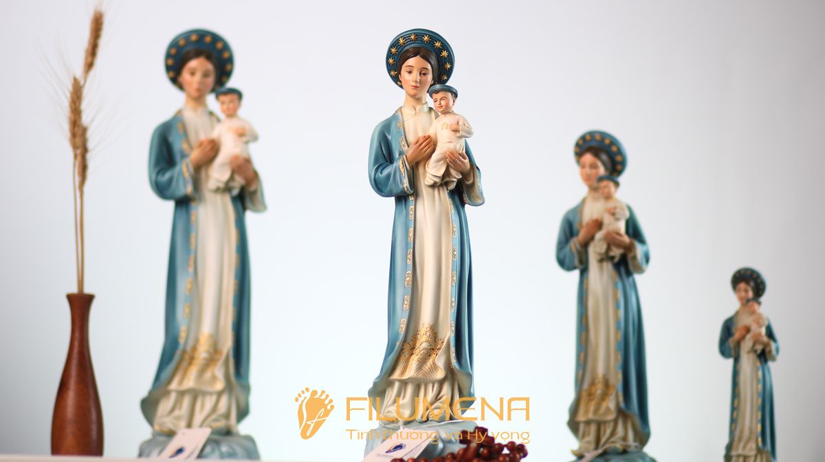 Tượng Đức Mẹ La Vang 35 cm áo màu xanh da trời